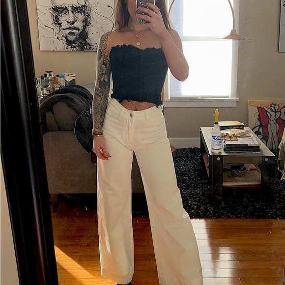 BLACK DENIM STRAPLESS TOP - Picture 1 of 7